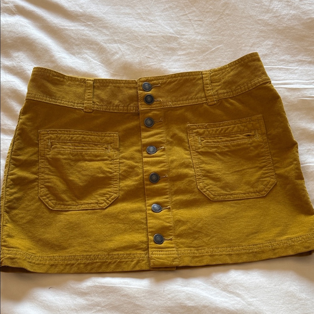 We The Free Corduroy Mustard Color Button-Front Mini Skirt